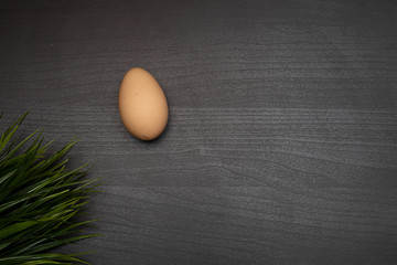 fresh egg on dark wooden table