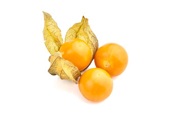 Physalis peruviana ripe fruit, goldenberries isolated on a white background