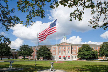 a flag in front of the headquarters of the marine expeditionary force during the Amphibious Bold...