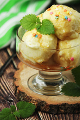 Ice cream scoops in an ice cream bowl