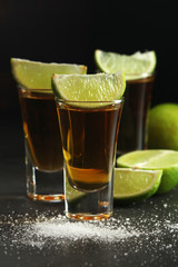 Shots with tequila with salt and lime