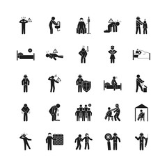 doctors and coronavirus and health icon set, silhouette style