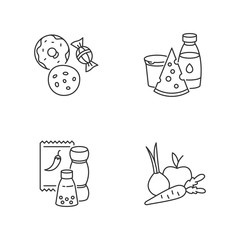 Supermarket food pixel perfect linear icons set