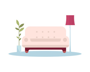 Pink sofa semi flat RGB color vector illustration