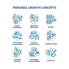 Personal growth concept icons set