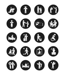 pictogram doctors and coronavirus and health icon set, silhouette style