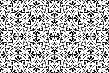 Flower geometric pattern. Seamless vector background. White and black ornament