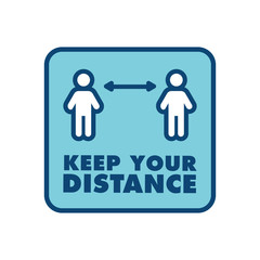 Keep distance information sign, infection spreading prevention. Coronavirus pandemic outbreak safety measures for social life. Vector icon design.