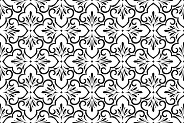 Flower geometric pattern. Seamless vector background. White and black ornament. Ornament for fabric, wallpaper, packaging. Decorative print