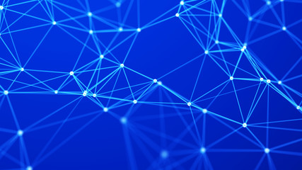 Fototapeta premium Network of bright connected dots and lines. Abstract dynamic wave of many points. Digital background. 3D rendering.