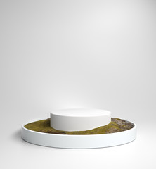 Minimal Blank White Podium with Moss Floor Ground 3d Render
