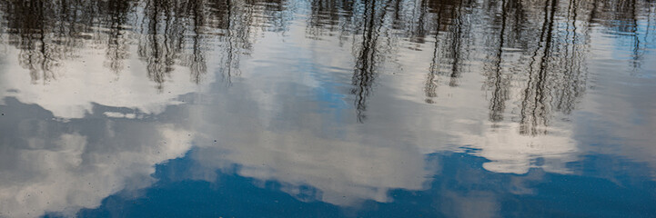 reflection of the sky with clouds in the waters of the river.