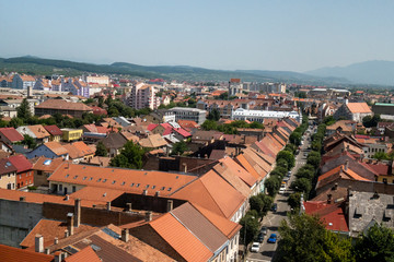 View of Bistrita town from Evangelical Church tower, Transylvania, Romania