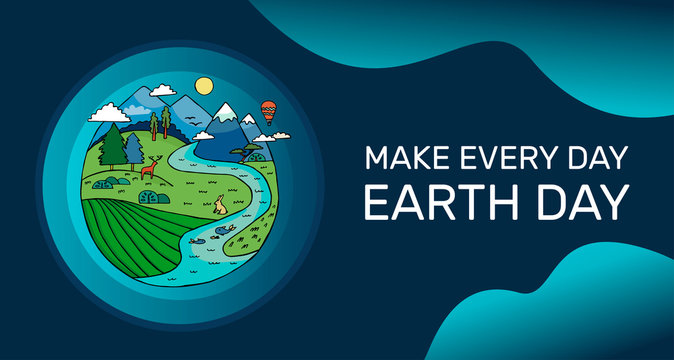 Happy earth day banner to celebrate environmental safety on blue background