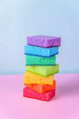 Colorful rainbow sponges for cleaning and washing dishes