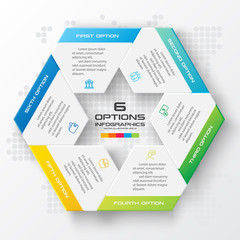 Abstract business infographics template with 6 hexagon in white color background