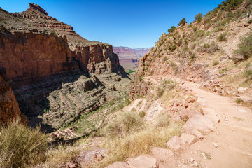 hiking zig zag on the bright angel trail in grand canyon national park, arizona, usa