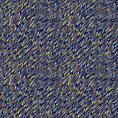 Abstract golden stroke seamless pattern. Vector illustration of flutter flying leaves. Doodle wavy floral background. EPS 10