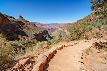 hiking the bright angel trail in grand canyon national park, arizona, usa