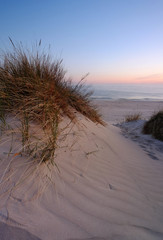 Wydmy na wybrzeżu Morza Bałtyckiego,wschód słońca na plaży w Dźwirzynie.