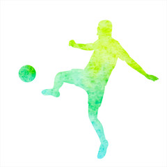 white background, silhouette of a watercolor soccer player