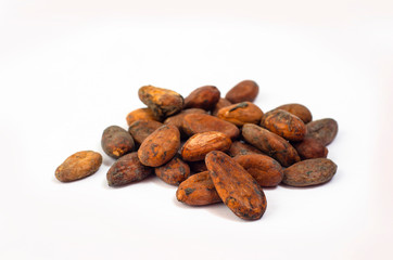 Cocoa beans Isolated on white background.