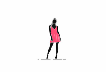 Fototapeta premium Fashion Girl Silhouette Flat line art Vector illustration.