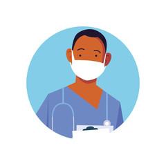 man doctor with medical face mask, medical staff on white background