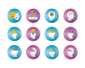 human heads and mental health icon set, block gradient style