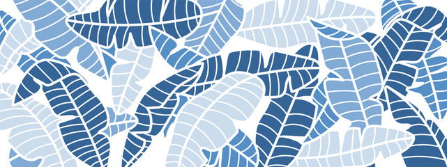 Tropical banana leaf background, Luxury nature pattern design, banana leaf line arts wallpaper, Hand drawn outline design for fabric , print, cover, banner and invitation, Vector illustration.