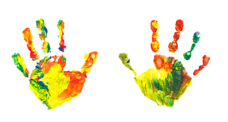 Colorful children handprint painted, kids design © OneClic