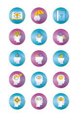 human heads and Mental health icon set over white background, block gradient style