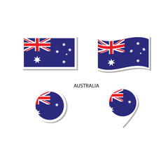 Australia flag logo icon set, rectangle flat icons, circular shape, marker with flags.