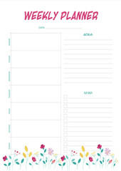 White weekly planner with bright floral summer design.