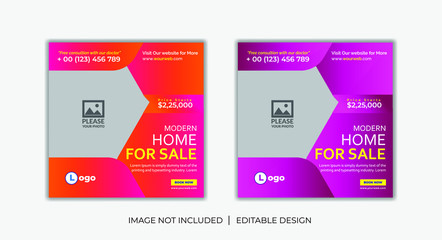 Set of Social Media banner Post design for Real estate social media post templates. real estate square editable banner template. Minimalist design.
