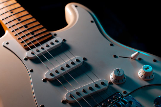 Electric guitar stratocaster closeup detail, macro abstract