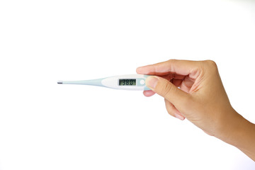 Woman check her own temperature heath by thermometer.   The temperature shown 38 celcius means that...