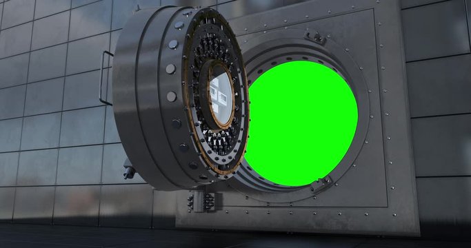 Render of the vault door. video. 3D Green background