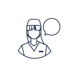 Fototapeta na wymiar female doctor with speech bubble, medical staff, line style icon