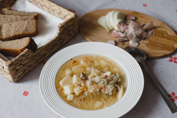 Russian simple lunch on the table.