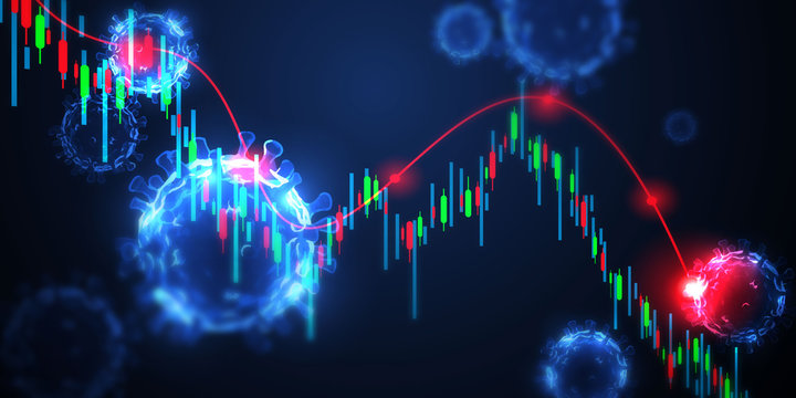 stock market crash caused by the Coronavirus, economic graph with diagrams, business and financial concepts and reports, abstract blue technology communication concept background