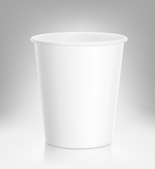 Realistic blank paper cup mockup. Coffee to go, take out mug. Vector illustration on grey background. EPS10.	