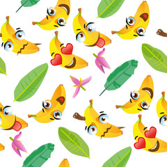 Cute seamless pattern with cartoon emoji fruits