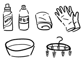 布マスクを洗う手順（用意するもの）ベクター