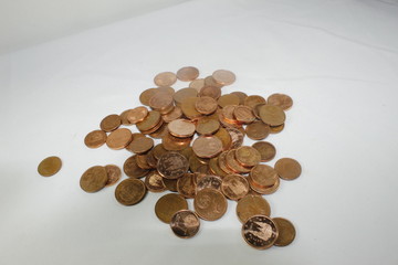 euro coins on a white background