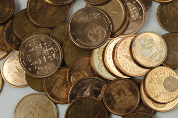 euro coins on a white background