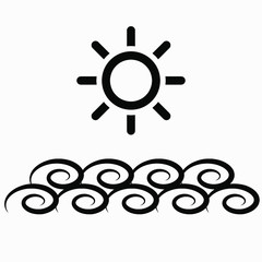 The wave and sun icon. Vector icon.