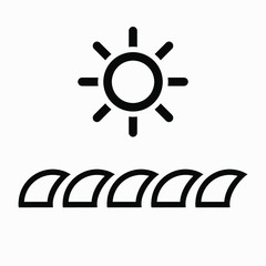 Flat icon wave and sun. Vector icon.