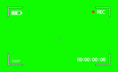 Chroma key modern digital video camera focusing screen isolated on green background