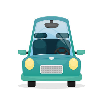 Vector illustration with a blue cartoon car. Private car.